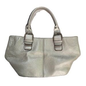 Tignanello Handbag Women's Metallic Silver Pebbled Leather Shoulder Strap Purse